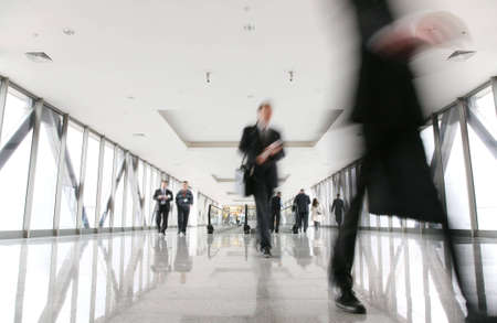 moving crowd in corridor の写真素材