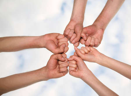 hands on the sky backgroundsの写真素材