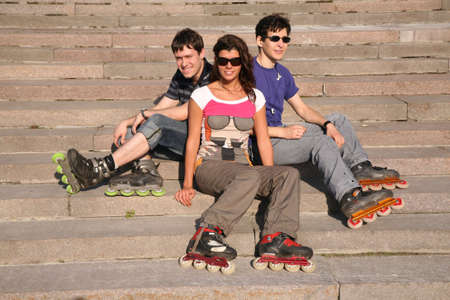 three rollers sit on the stairs