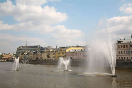 fountains on Moscow riverの写真素材