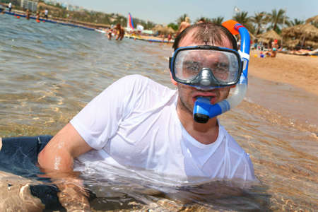  Man with snorkel in mouth
