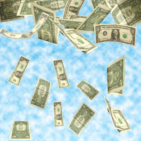 dollars fall isolated on cloudy sky backgroundの写真素材