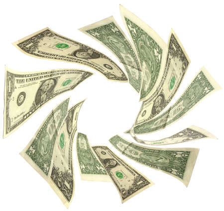 dollars vortex isolated on white backgroundの写真素材