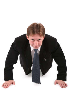 businessmen make gymnastic isolated on whiteの写真素材