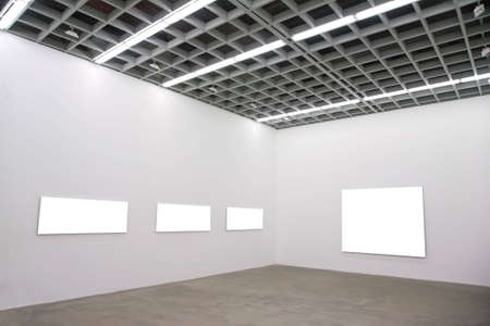 frames on wall in hallの写真素材