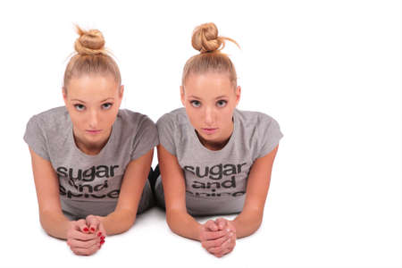 Twin sport girls lyingの写真素材