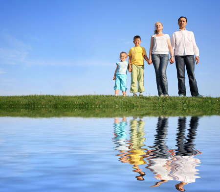 family grass sky waterの写真素材