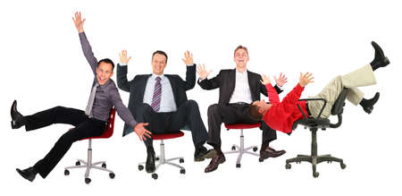 happy business people on chairsの写真素材