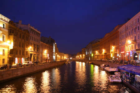 Channel in St.Petersburg in duskの写真素材