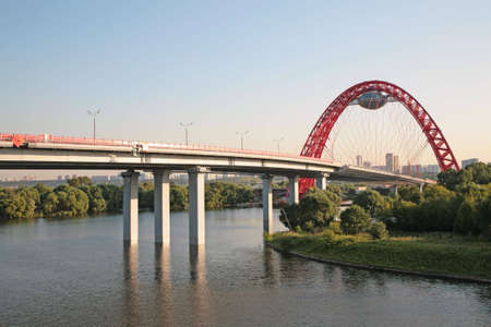 New guyed bridge on Moscow riverの写真素材