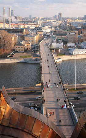 View from top on footbridge across Moscow-riverの写真素材