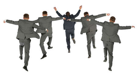 behind jumping business team collageの写真素材