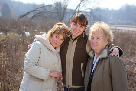 Women of three generations of one family, spring outdoor