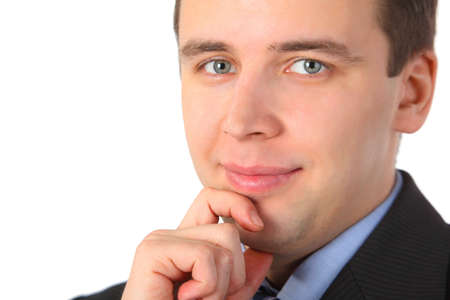 Smiling businessman close up with handの写真素材