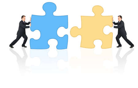 businessmen connecting puzzles collageの写真素材