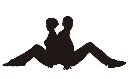 vector sitting couple. spring.のイラスト素材