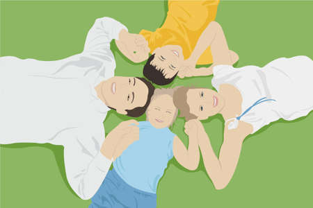 lying family grass vectorのイラスト素材