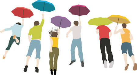 jumping group with umbrellas vectorのイラスト素材