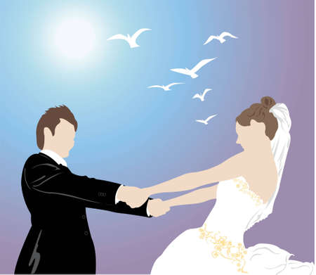 bride holds fiance vectorのイラスト素材