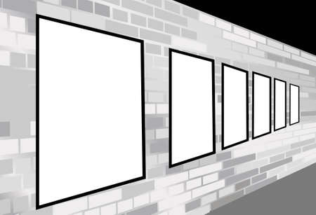 frames on brick white wall vectorのイラスト素材