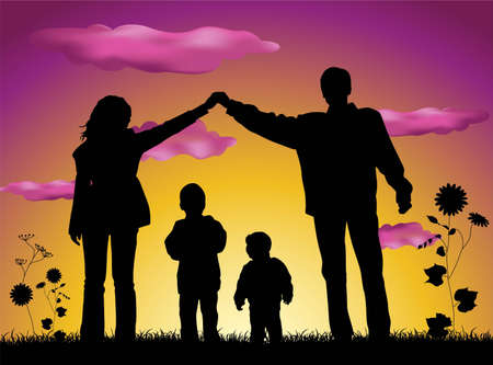 family making house silhouetteのイラスト素材