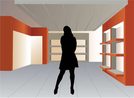 woman silhouette in empty shop vectorのイラスト素材