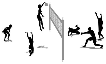 volleyball game silhouetteのイラスト素材