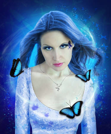 night butterfly woman collageの写真素材