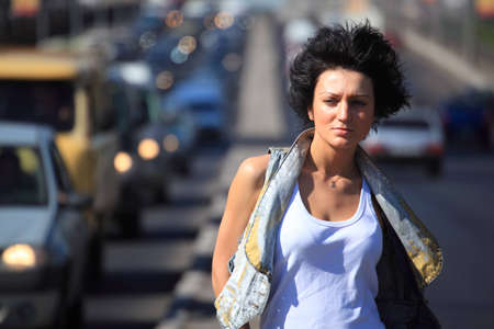 Portrait of girl on highway