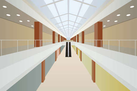 big shop two floor with escalator and glass roof trade center gallery interior のイラスト素材