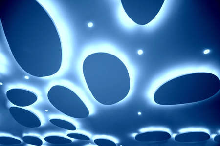 Decorative modern illumination with oval elements on ceilingの写真素材