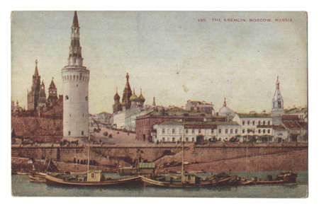 Old post card with the image of Kremlin and Kremlin palaceのeditorial素材