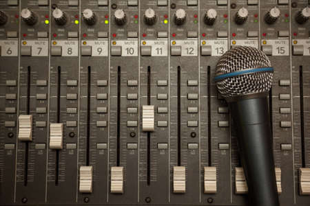 microphone in old dirty sound mixer pultの写真素材