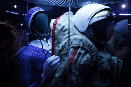 MOSCOW, RUSSIA - NOVEMBER 8: Astronautics museum. Two Soviet space suit with symbols of Soviet Union. November 8, 2009 in Moscow, Russia.のeditorial素材