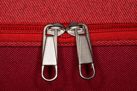 zipper of luggage bag, close-upの写真素材