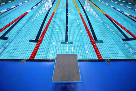 In center one platform for  start and lane of swimming poolのeditorial素材