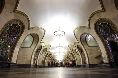 MOSCOW - FEBRUARY 2: national architecture monument - metro station Novoslobodskaya with...