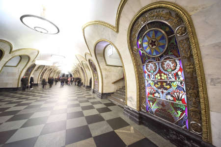 MOSCOW - FEBRUARY 2: national architecture monument - metro station "Novoslobodskaya" with stained-glass windows, side view, 2 february 2010 in Moscow, Russiaのeditorial素材