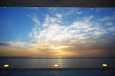 beautiful view from deck of cruise ship on evening. sunset.の写真素材
