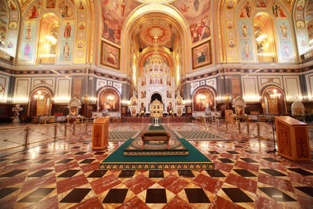 Carpet strip to Altar inside Cathedral of Christ the Saviour in Moscow, Russiaのeditorial素材