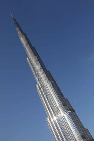 DUBAI - APRIL 17: top of Burj Dubai skyscraper, diagonal composition, sunny day with blue sky, 17...