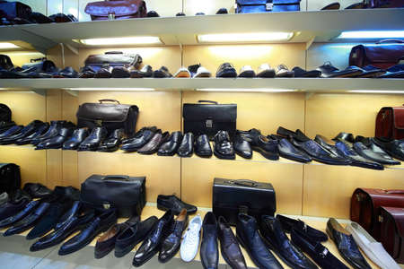 Sale of masculine shoe is in shopping centerのeditorial素材