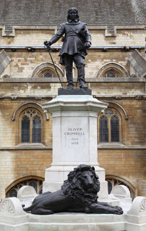 Statue of Oliver Cromwell at Westminster in London. Oliver Cromwell is english revolutionary, regicide and lord protectorのeditorial素材