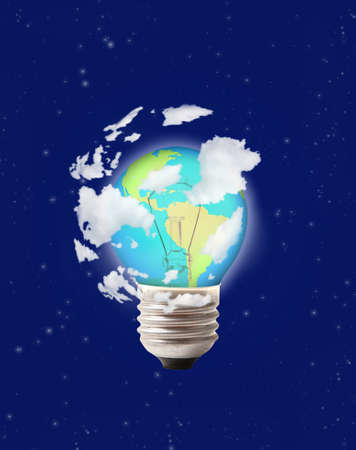 lamp globe on blue sky collageの写真素材