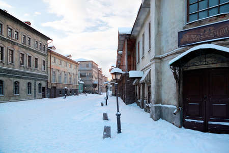 MOSCOW - JANUARY 19: Playground with decorations nineteenth century Russian town on January 19, 2010 in Moscow, Russia. In museum of Mosfilm Cinema Concern collected property from moviesのeditorial素材