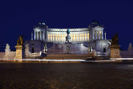 Equestrian monument to Victor Emmanuel II near Vittoriano at night in Rome, Italyのeditorial素材