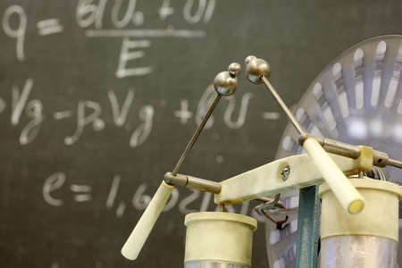 Wimshurst influence Machin, formula written on blackboard in background; close upの写真素材