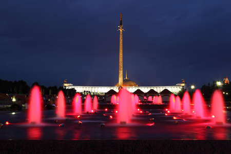 Central Museum of Great Patriotic War, Victory Monument with figure of goddess of victory Nike at  night in Moscow, Russiaのeditorial素材