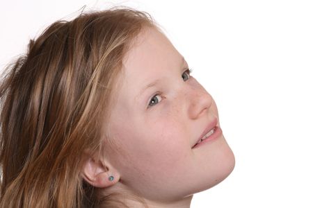 Pretty young girl with white backgroundの写真素材
