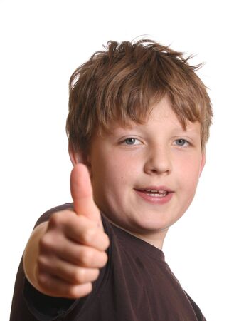 Successful boy with white backgroundの写真素材